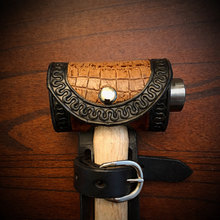 Load image into Gallery viewer, Ball Peen Hammer Carrier for Motorcycles, Alligator Print Leather On Black Leather