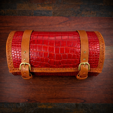 Load image into Gallery viewer, Round Bag for Motorcycles - Alligator Print On Indian Tan Leather