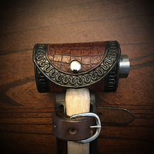 Load image into Gallery viewer, Ball Peen Hammer Carrier for Motorcycles, Alligator Print Leather On Black Leather