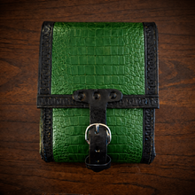 Load image into Gallery viewer, Rear Crash Bar Bag - Alligator Print Leather, On Black Leather