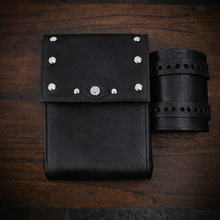 Load image into Gallery viewer, Rear Crash Bar Bag w/ Fuel Bottle/Cup Holder - W/ Dome Studs, Custom Art, Black