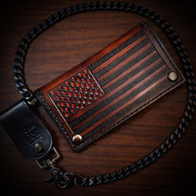 Load image into Gallery viewer, Long Biker Leather Wallet with Chain 
- Custom Art, Brown
