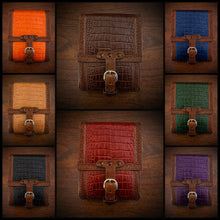 Load image into Gallery viewer, Rear Crash Bar Bag - Alligator Print Leather, On Brown Leather