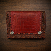 Load image into Gallery viewer, Motorcycle Windshield Bag - Alligator Print With Different Colors To Choose, On Brown Leather, Customized To Fit Any Bike