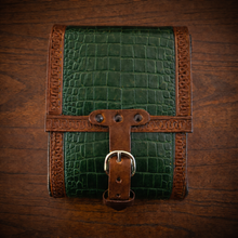 Load image into Gallery viewer, Rear Crash Bar Bag - Alligator Print Leather, On Brown Leather