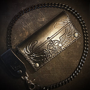 Long Biker Leather Wallet with Chain - Custom Art, Black