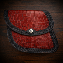 Load image into Gallery viewer, Swing Arm Bag - Fits Indian Scout &amp; Chief Models, With Alligator Print, On Black Leather