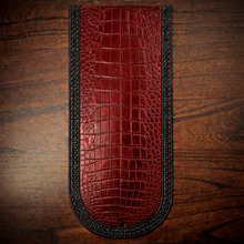 Load image into Gallery viewer, Fender Bib - Choice Of Alligator Print Leather Color, On Black Leather, Made To Fit Any Bike