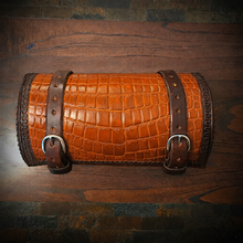 Load image into Gallery viewer, Round Bag for Motorcycles - Alligator Print On Brown Leather