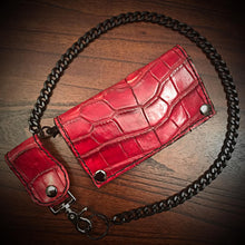 Load image into Gallery viewer, Long Biker Leather Wallet with Chain - Embossed Alligator Leather, Create Your Own