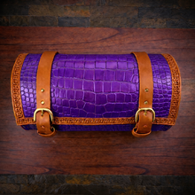 Load image into Gallery viewer, Round Bag for Motorcycles - Alligator Print On Indian Tan Leather