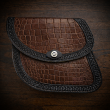Load image into Gallery viewer, Swing Arm Bag - Fits Indian Scout &amp; Chief Models, With Alligator Print, On Black Leather