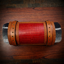 Load image into Gallery viewer, Bedroll for Motorcycles - Generation 2, Alligator Print Leather, On Indian Tan Leather