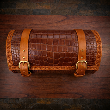 Load image into Gallery viewer, Round Bag for Motorcycles - Alligator Print On Indian Tan Leather