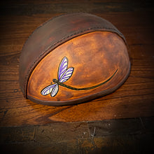 Load image into Gallery viewer, Leather covered Half Helmet With Dragonfly Art