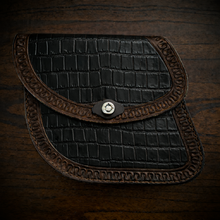 Load image into Gallery viewer, Swing Arm Bag - Fits Indian Scout &amp; Chief Models, With Alligator Print, On Brown Leather