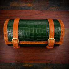 Load image into Gallery viewer, Round Bag for Motorcycles - Alligator Print On Indian Tan Leather