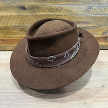 Load image into Gallery viewer, The Gangster Teardrop Crown Fedora, Brown Felt, Choose The Color Of Bandana
