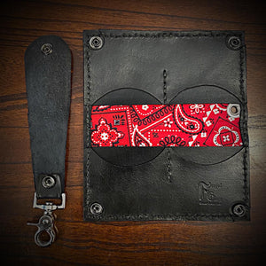 Long Biker Leather Wallet with Chain - Custom Art, Black