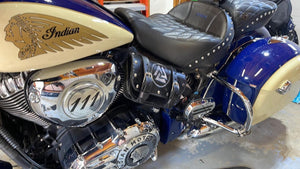 Heat Shield - Custom Art, with Pouch, Metal Studs, & Suede Backing, You Choose the Color of Stitching- Fits Indian Chief, Chieftain, Springfield, Vintage and Roadmaster