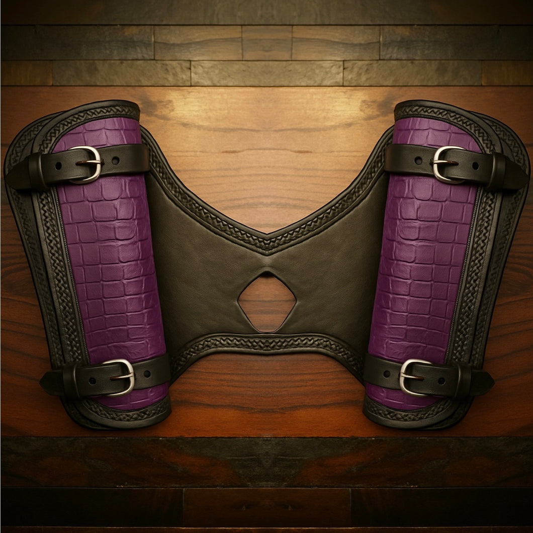Heat Shield for Indian Scout Motorcycles, Double Pouch, Genuine Purple American Alligatore