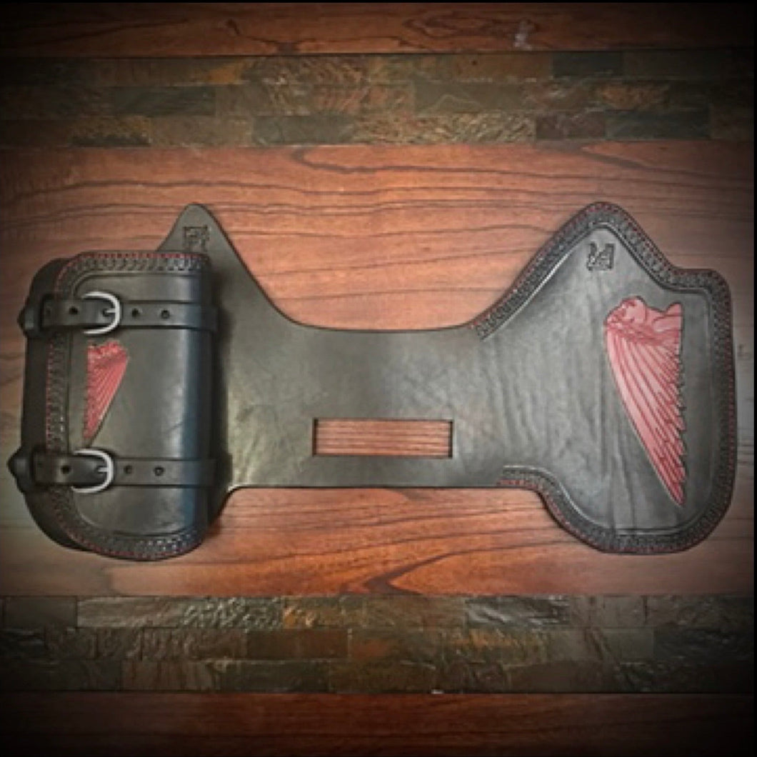 Heat Shield - Red Female Warbonnet Art, With Pouch, Fits Indian Chief, Chieftain, Springfield, Vintage and Roadmaster - Black