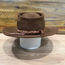 Load image into Gallery viewer, Fedora, Distressed Brown Felt with Distressed Brown Leather Braid Size 7 1/2, 60cm 100% Wool (Ships Now)
