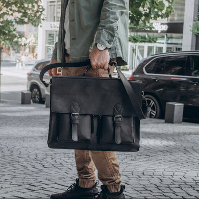 Leather Business Messenger Bag, Black