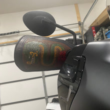 Load image into Gallery viewer, Leather Covered Handlebar Hand Guards, Quetzalcoatl Aztec Art
