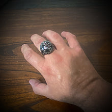 Load image into Gallery viewer, &#39;Deus Vult!&#39; - &#39;God Wills It&#39; Christian Crusaders Soldier Ring w/Red Zircon Gemstones