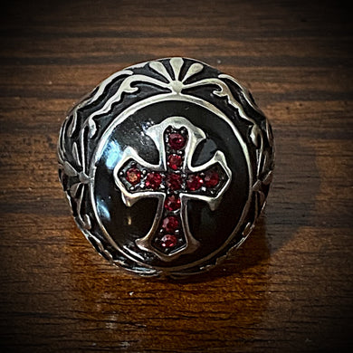 'Deus Vult!' - 'God Wills It' Christian Crusaders Soldier Ring w/Red Zircon Gemstones