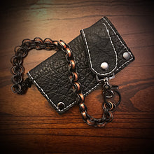 Load image into Gallery viewer, Long Biker Exotic Leather Wallet with Chain - Genuine Black Elephant w/ White Stitching
