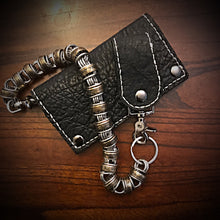 Load image into Gallery viewer, Long Biker Exotic Leather Wallet with Chain - Genuine Black Elephant w/ White Stitching