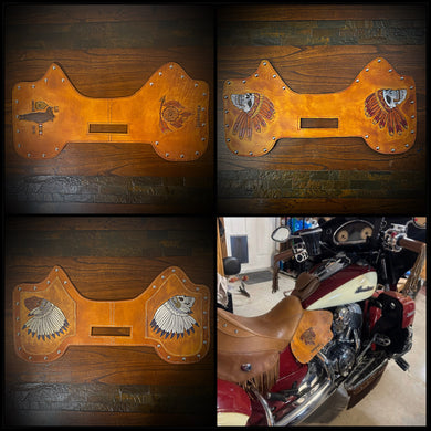 Heat Shield - Custom Art, Metal Studs, & Suede Backing, You Choose the Color of Stitching- Fits Indian Chief, Chieftain, Springfield, Vintage and Roadmaster
