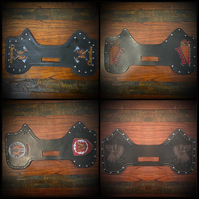 Heat Shield - Custom Art, Metal Studs, & Suede Backing, You Choose the Color of Stitching- Fits Indian Chief, Chieftain, Springfield, Vintage and Roadmaster