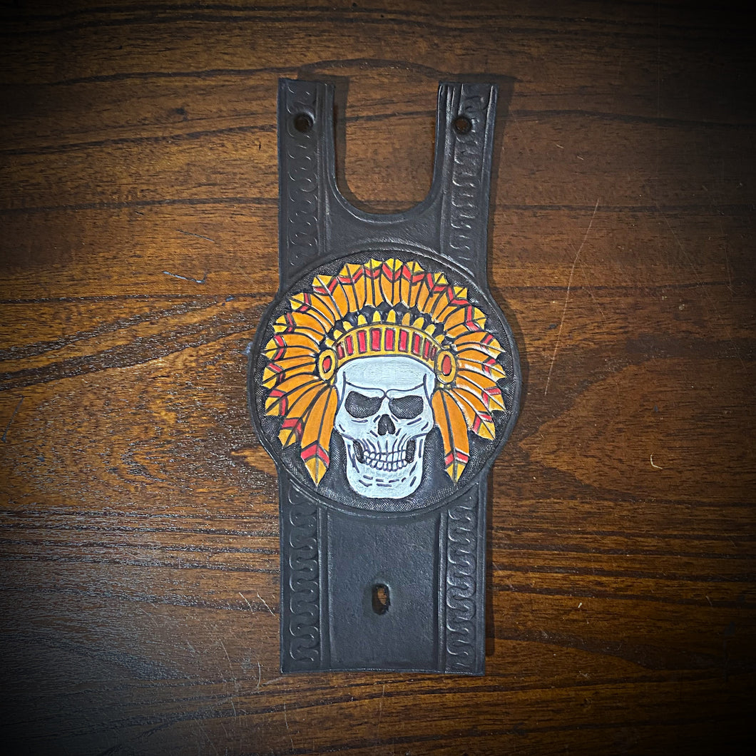Tank Bib - Small, Round, Native Skull Fits The Indian Roadmaster, Chieftain & Springfield, Black (Ships Now) Clearance Sale