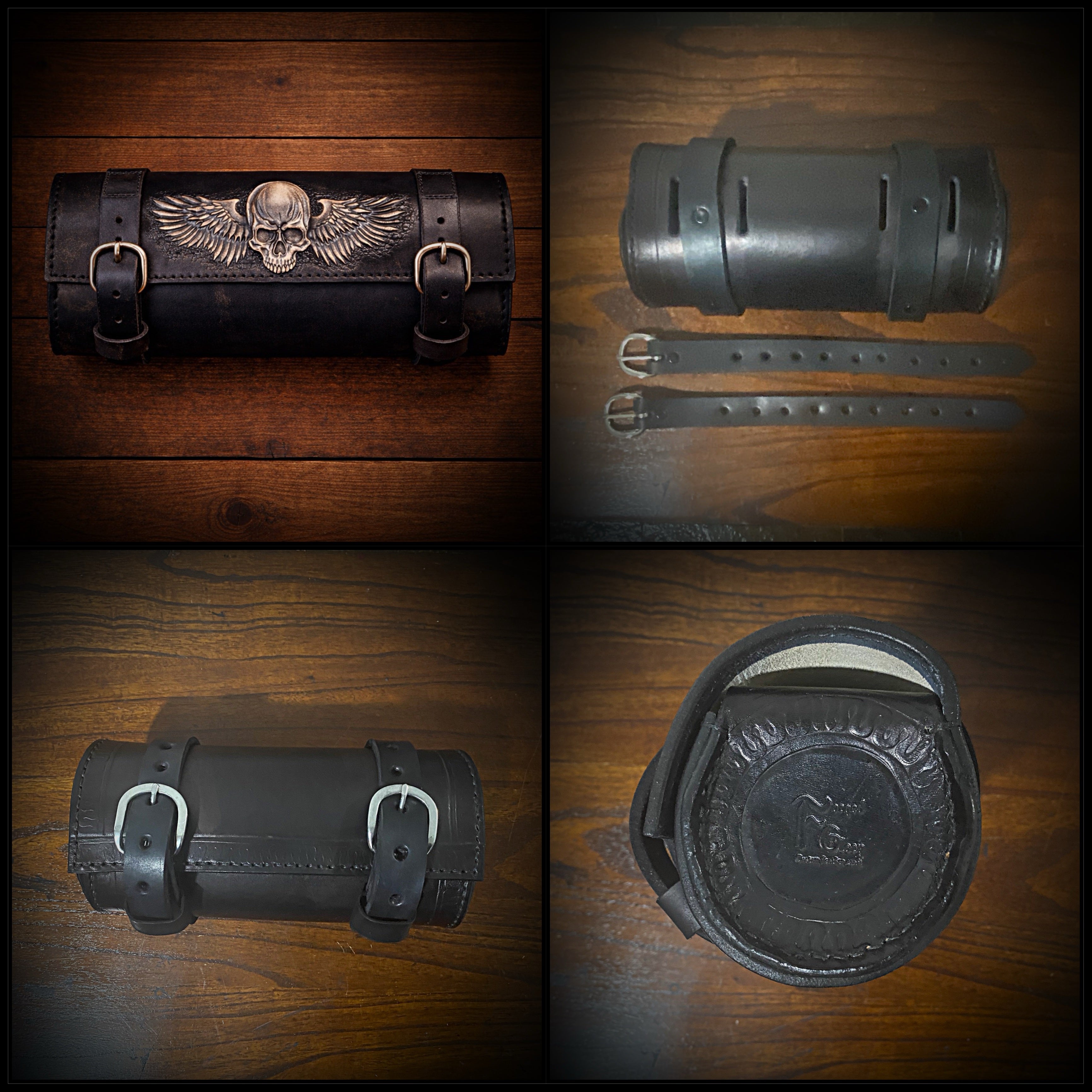 TATTOO STUDIO YAMADA ポーチ　レザー　バイカー Tool bag for Motorcycle - Chopper Style, Small, Custom Art, Black