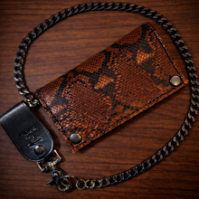 Load image into Gallery viewer, Long Biker Exotic Leather Wallet with Chain - Genuine Brown Python