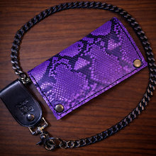 Load image into Gallery viewer, Long Biker Exotic Leather Wallet with Chain - Genuine Purple Python