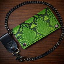 Load image into Gallery viewer, Long Biker Exotic Leather Wallet with Chain - Genuine Green Python