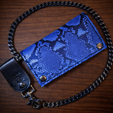 Load image into Gallery viewer, Long Biker Exotic Leather Wallet with Chain - Genuine Blue Python
