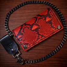 Load image into Gallery viewer, Long Biker Exotic Leather Wallet with Chain - Genuine Red Python