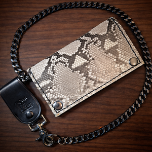 Long Biker Exotic Leather Wallet with Chain - Genuine Python