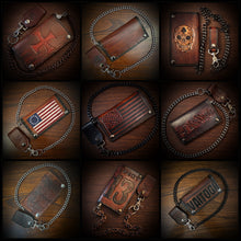 Load image into Gallery viewer, Long Biker Leather Wallet with Chain 
- Custom Art, Brown