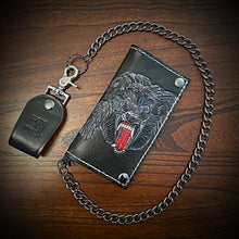 Load image into Gallery viewer, Long Biker Leather Wallet with Chain - Wolf, Black