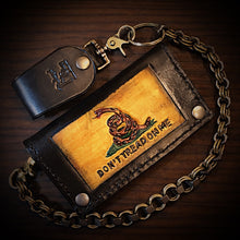Load image into Gallery viewer, Long Biker Leather Wallet with Chain
- Gadsden Flag, Black
