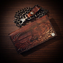 Load image into Gallery viewer, Long Biker Leather Wallet with Chain 
- Custom Art, Brown