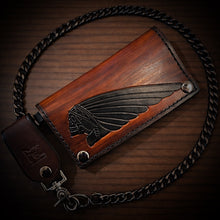 Load image into Gallery viewer, Long Biker Leather Wallet with Chain 
- Custom Art, Brown