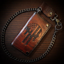 Load image into Gallery viewer, Long Biker Leather Wallet with Chain 
- Custom Art, Brown