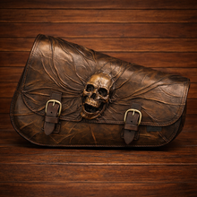Load image into Gallery viewer, Swing Arm Bag - Made To Fit Your Bike, Nightmare Skull, Brown